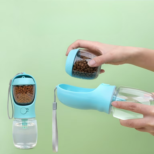 Portable Pet Water Bottle with Food Container for Travel