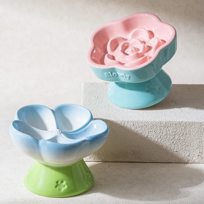 High Foot Ceramic Slow Feeder Bowl for Cats and Small Dogs