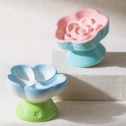 High Foot Ceramic Slow Feeder Bowl for Cats and Small Dogs