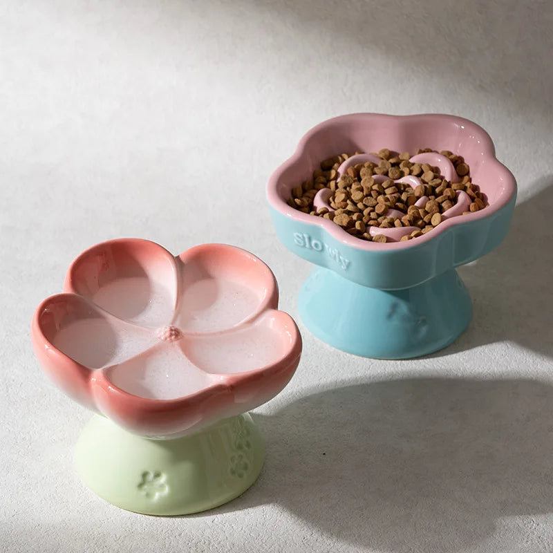 High Foot Ceramic Slow Feeder Bowl for Cats and Small Dogs