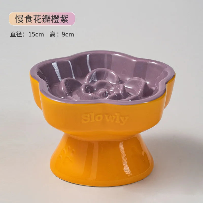 High Foot Ceramic Slow Feeder Bowl for Cats and Small Dogs