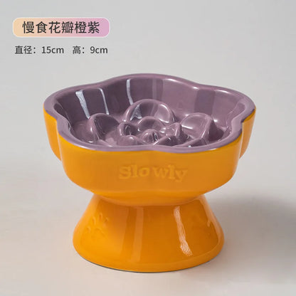 High Foot Ceramic Slow Feeder Bowl for Cats and Small Dogs
