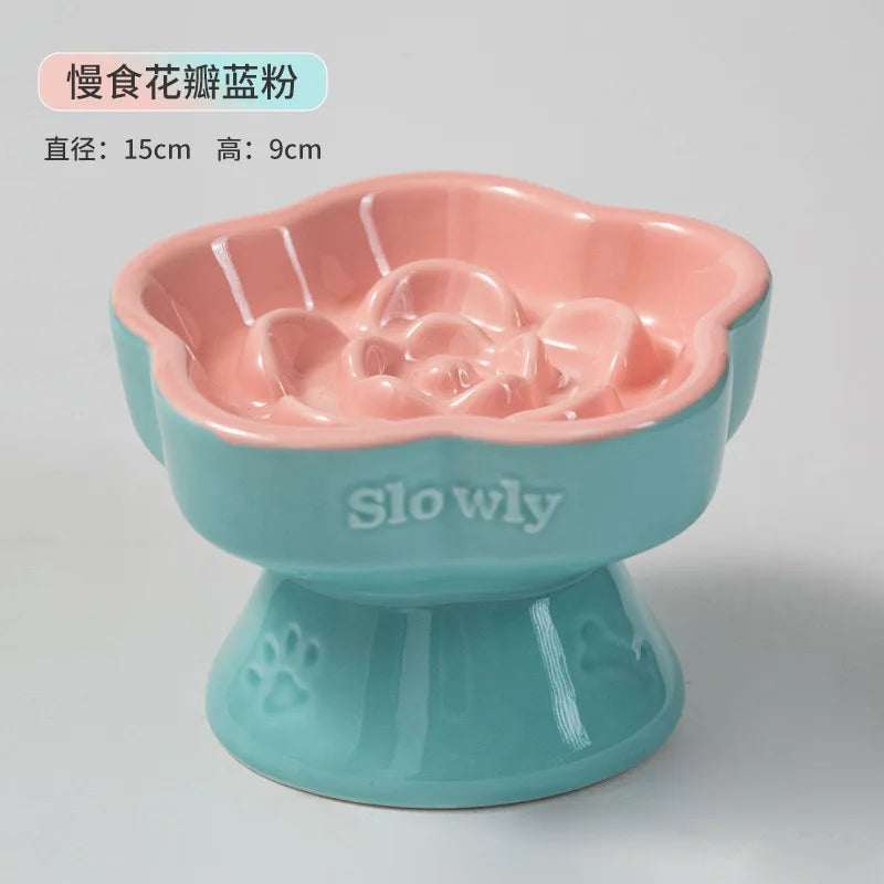 High Foot Ceramic Slow Feeder Bowl for Cats and Small Dogs