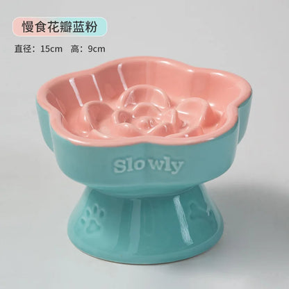 High Foot Ceramic Slow Feeder Bowl for Cats and Small Dogs