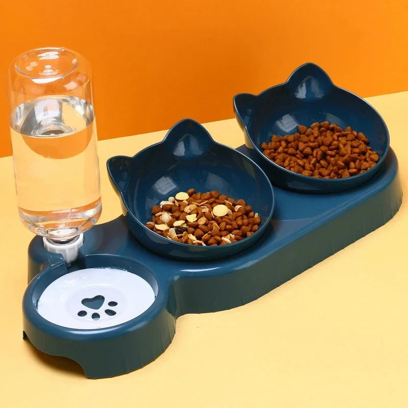3 in 1 Automatic Cat Feeder with Water Dispenser Double Bowl