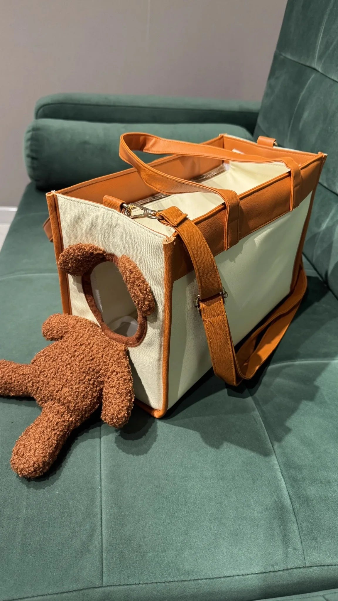 Creative Pet Carry Bag Large Capacity Outdoor One-Shoulder Tilt Straddle Tote Cat Bag Small Dog Brown Bear Bag