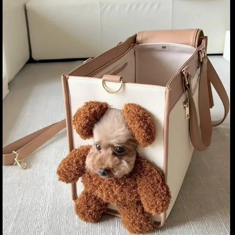 Creative Pet Carry Bag Large Capacity Outdoor One-Shoulder Tilt Straddle Tote Cat Bag Small Dog Brown Bear Bag