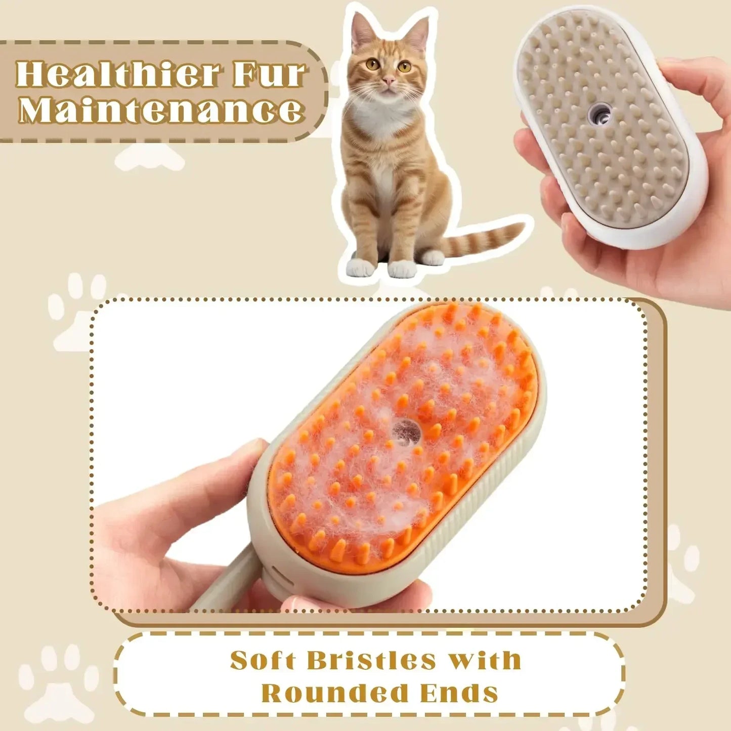 3 in 1 Steam Pet Brush for Grooming Dogs Cats