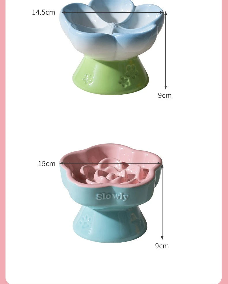High Foot Ceramic Slow Feeder Bowl for Cats and Small Dogs