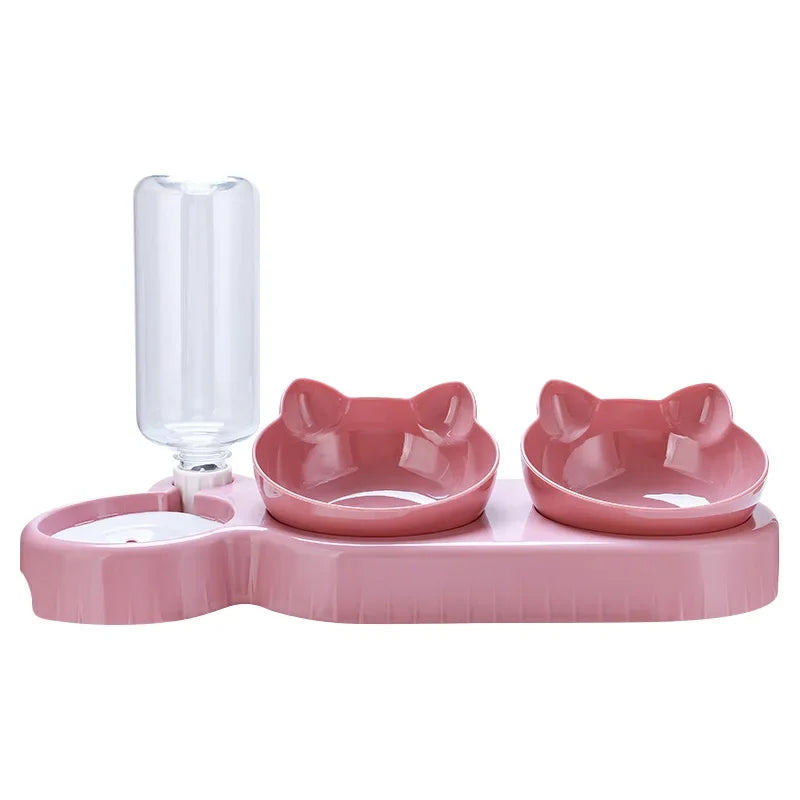 3 in 1 Automatic Cat Feeder with Water Dispenser Double Bowl