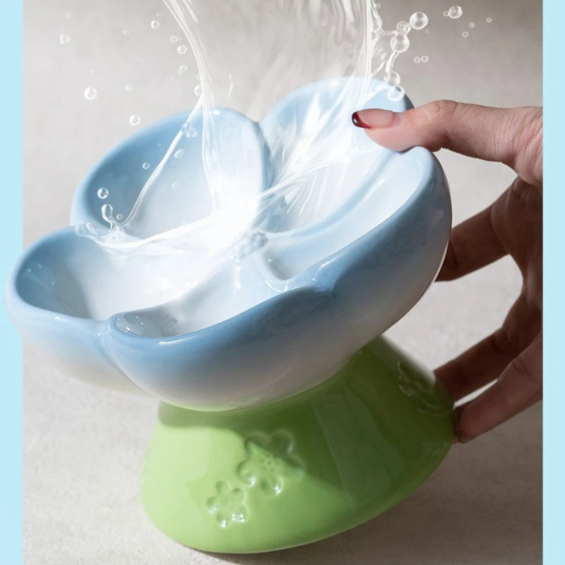 High Foot Ceramic Slow Feeder Bowl for Cats and Small Dogs