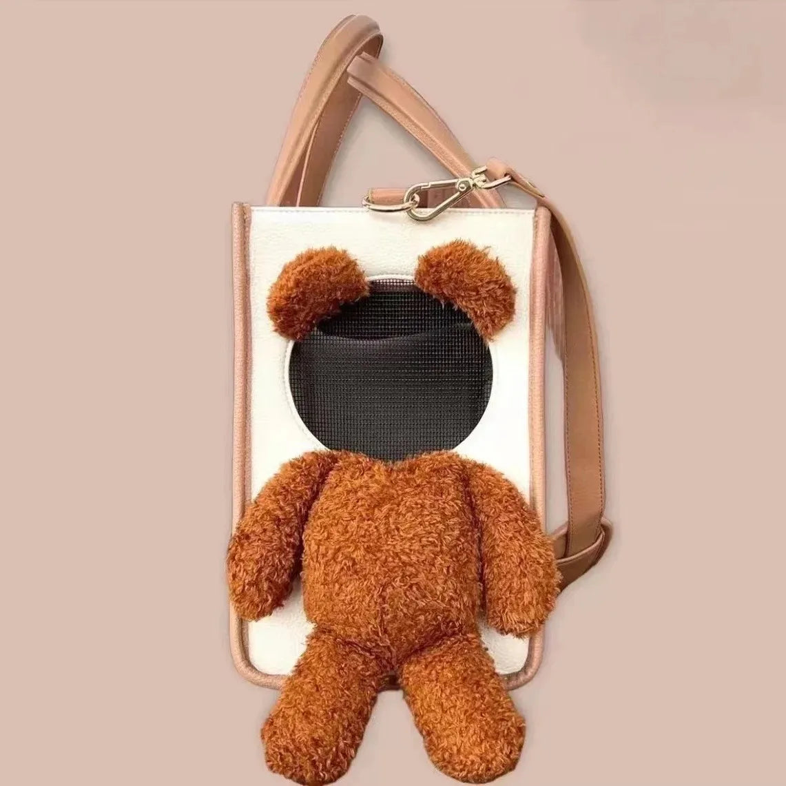 Creative Pet Carry Bag Large Capacity Outdoor One-Shoulder Tilt Straddle Tote Cat Bag Small Dog Brown Bear Bag
